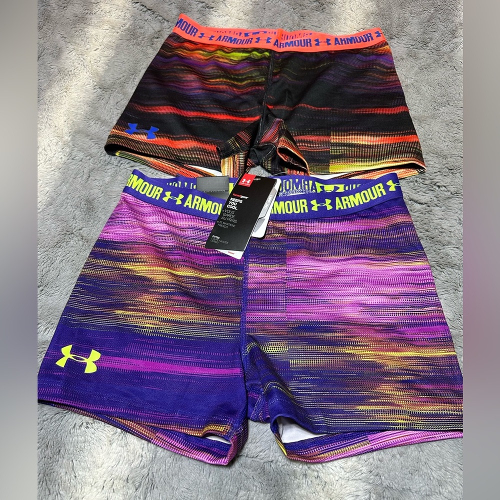 2 pr compression shorts youth XL 14 - 16 girls UNDER ARMOUR PURP pink  **NWT